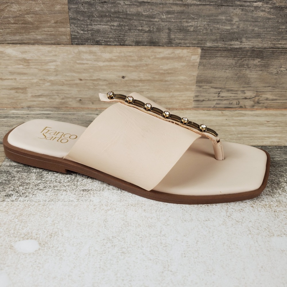 Franco Sarto Megs Womens Slide Sandals Sz 9 M Ivory Leather Slip On Square Toe